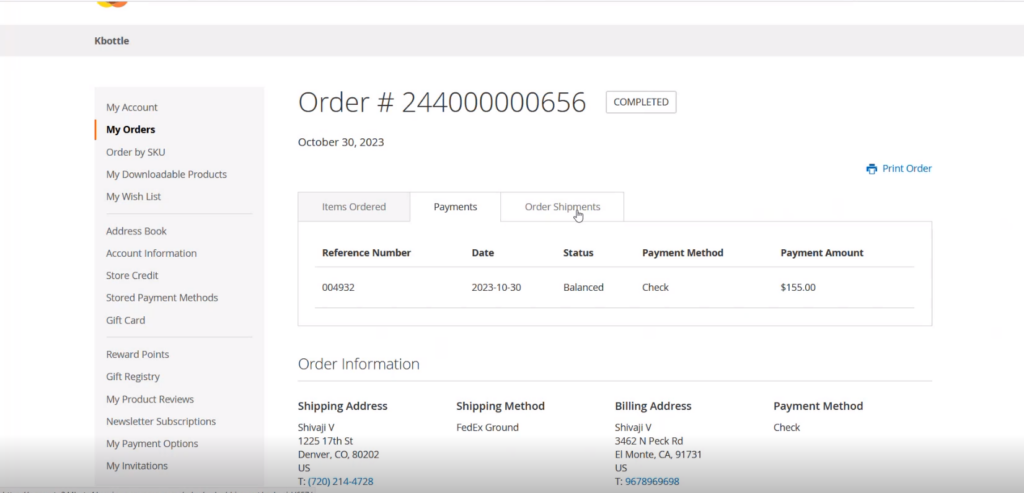 Order Shipment on the Magento Front End